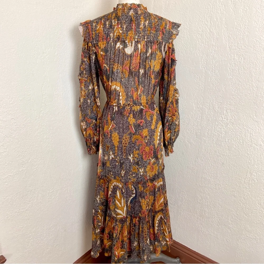 $650 Ulla Johnson RARE! Paola Silk Lurex Midi Dress - Picture 6 of 15